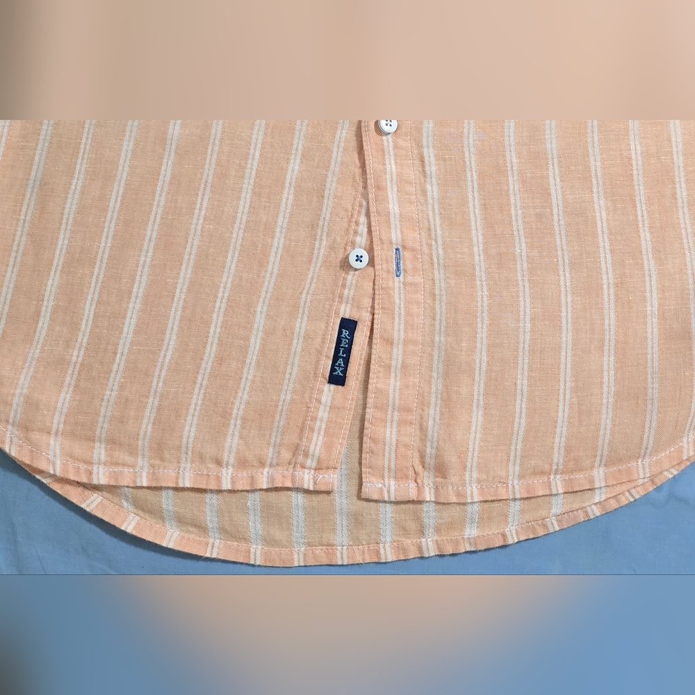 Tommy Bahama Relax Linen Shirt Men’s M Orange Peach Long Sleeve Button Striped - Picture 8 of 14